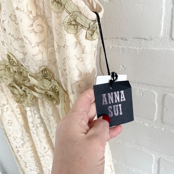 NWT Anna Sui Anthropologie Lonoke Crochet Ivory Cream Lace Sheath Dress Size 0 - Picture 6 of 16